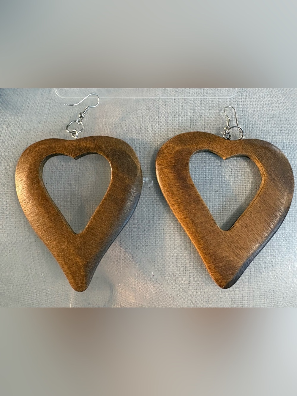 Wooden Heart Cutout Dangle Statement Earrings - Brown